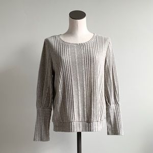 Anthropologie Sunday in Brooklyn Ribbed Knit Sweater Lantern Sleeve Gray Size M